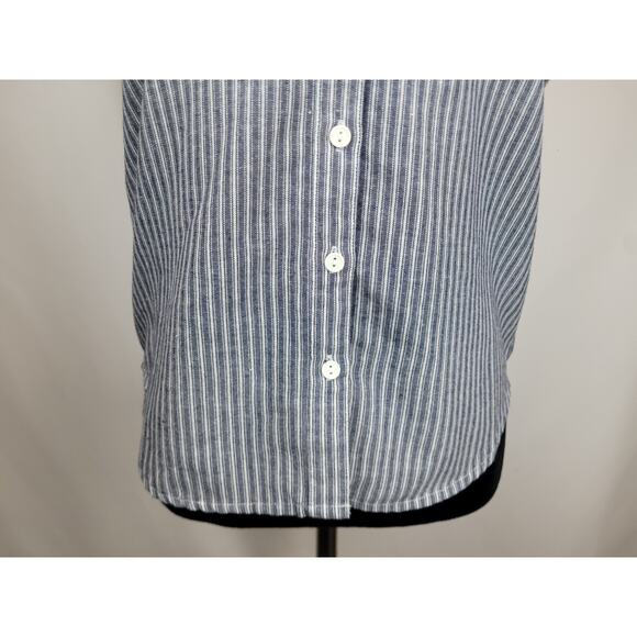 Bobi Los Angeles Revolve Women's Button Front Yoke Shirt Navy Striped Size XS - Picture 3 of 10